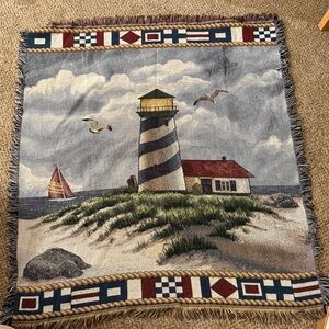 Lighthouse Tapestry Blanket with Nautical Design